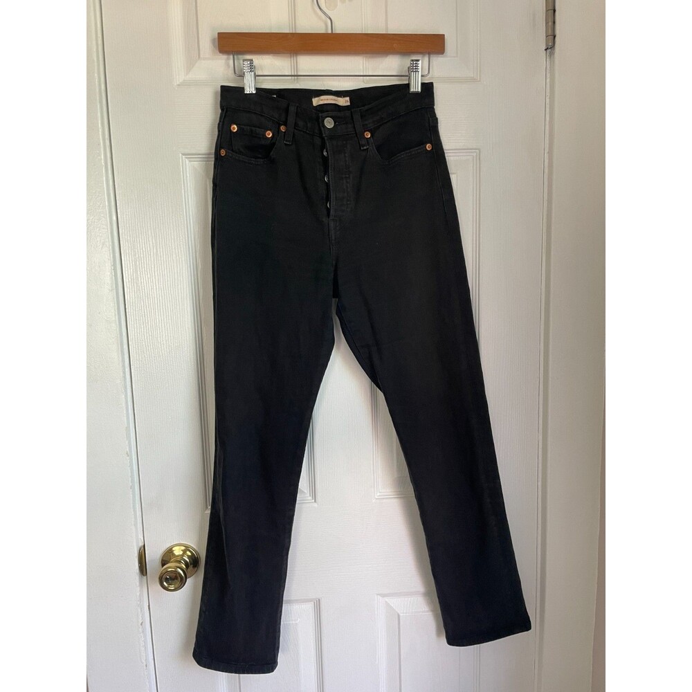 LEVI'S Women's Black Button Fly High Rise WEDGIE STRAIGHT Jeans Sz 26 26x28